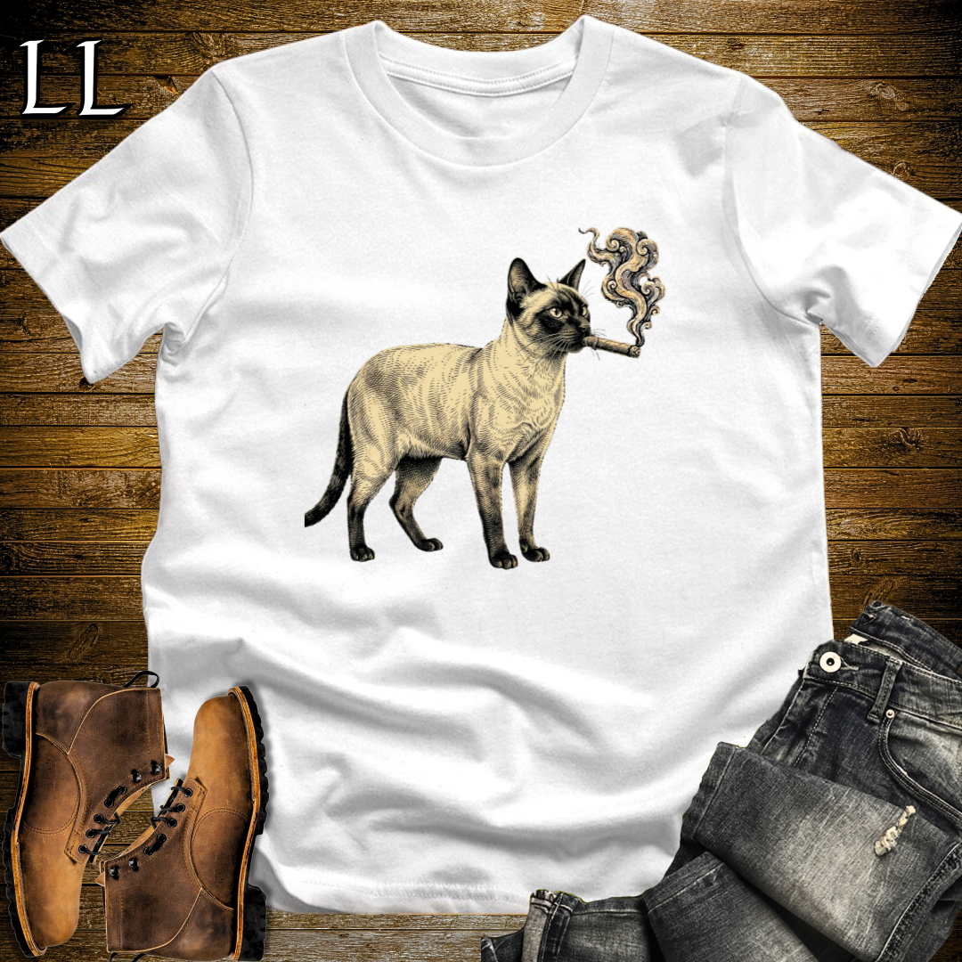 Vintage Cigar Siamese Cat T-Shirt White | Cigar Siamese Cat Tee