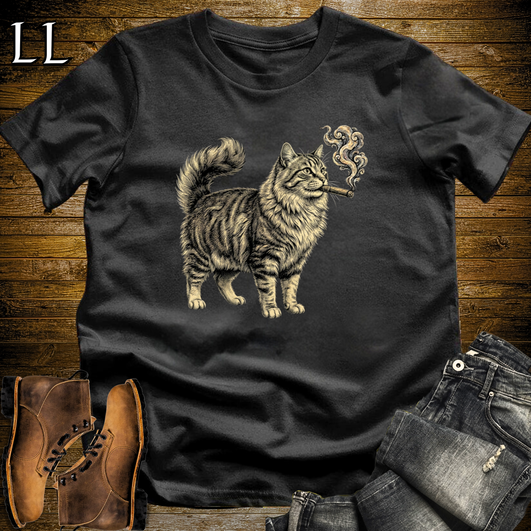 Vintage Cigar Siberian Cat T-Shirt Black | Funny Cigar Cat Tee