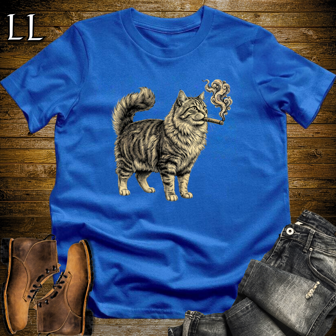 Vintage Cigar Siberian Cat T-Shirt Royal | Funny Cigar Cat Tee