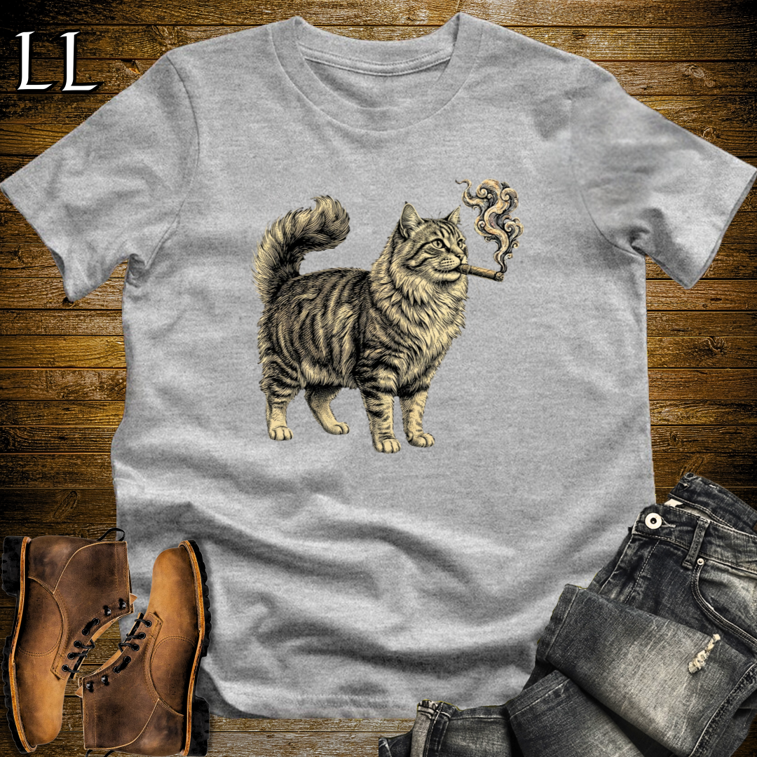 Vintage Cigar Siberian Cat T-Shirt Sport Grey | Funny Cigar Cat Tee