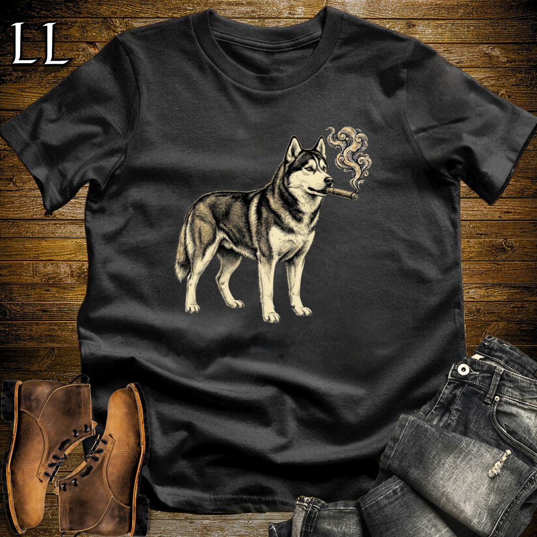 Vintage Cigar Siberian Husky T-Shirt Black | Cigar Siberian Husky Dog Tee