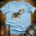 Vintage Cigar Siberian Husky T-Shirt Light Blue | Cigar Siberian Husky Dog Tee