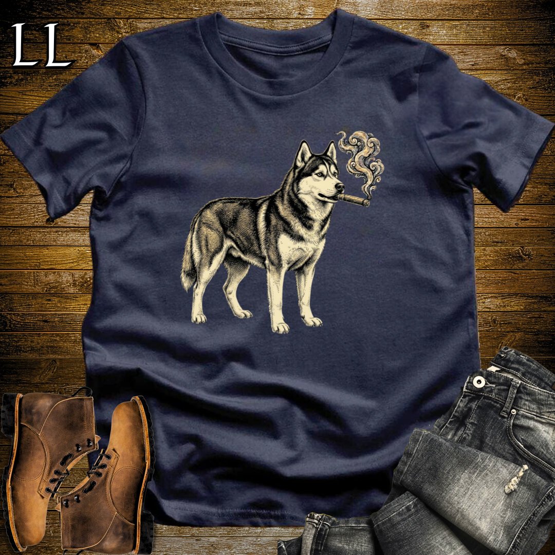 Vintage Cigar Siberian Husky T-Shirt Navy | Cigar Siberian Husky Dog Tee