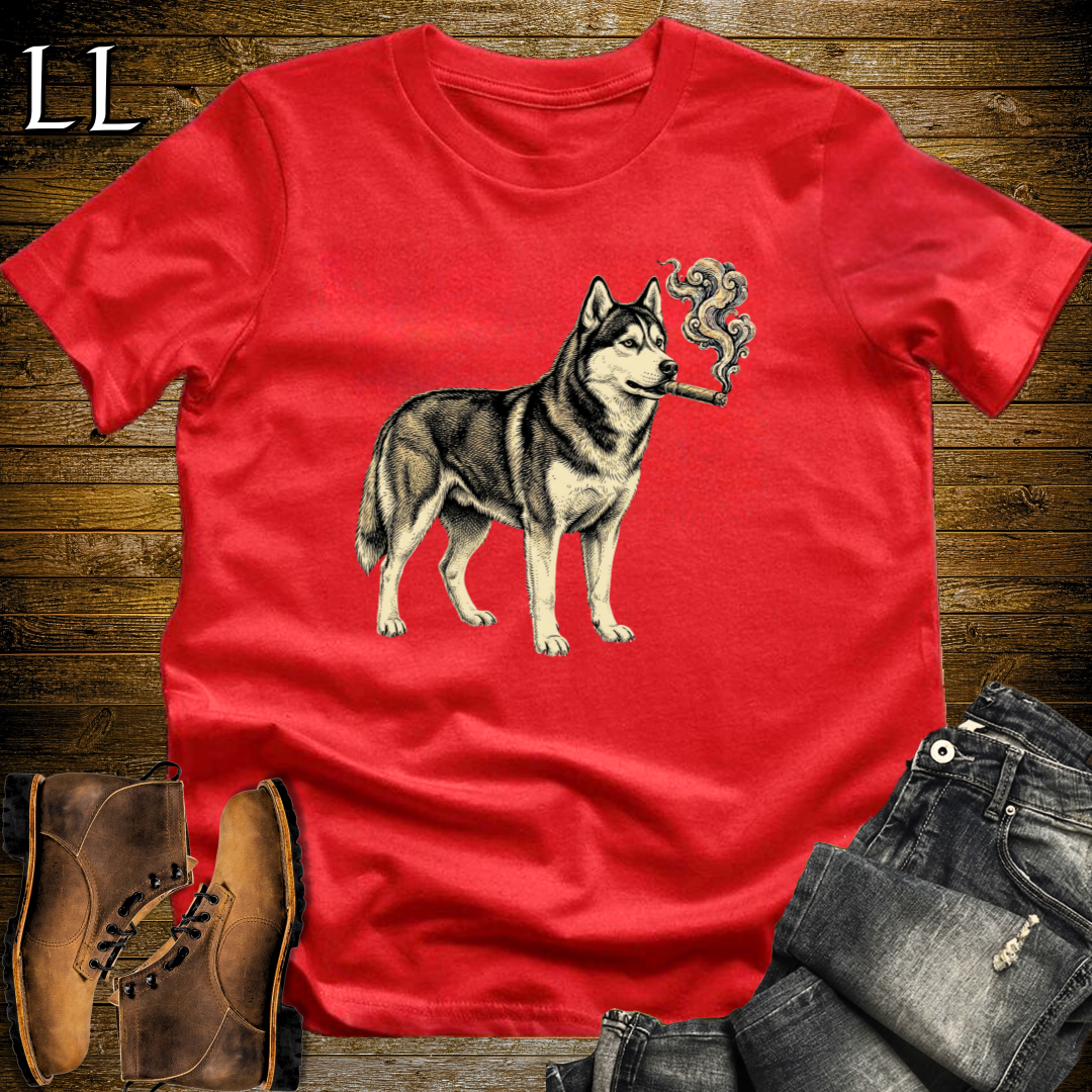 Vintage Cigar Siberian Husky T-Shirt Red | Cigar Siberian Husky Dog Tee