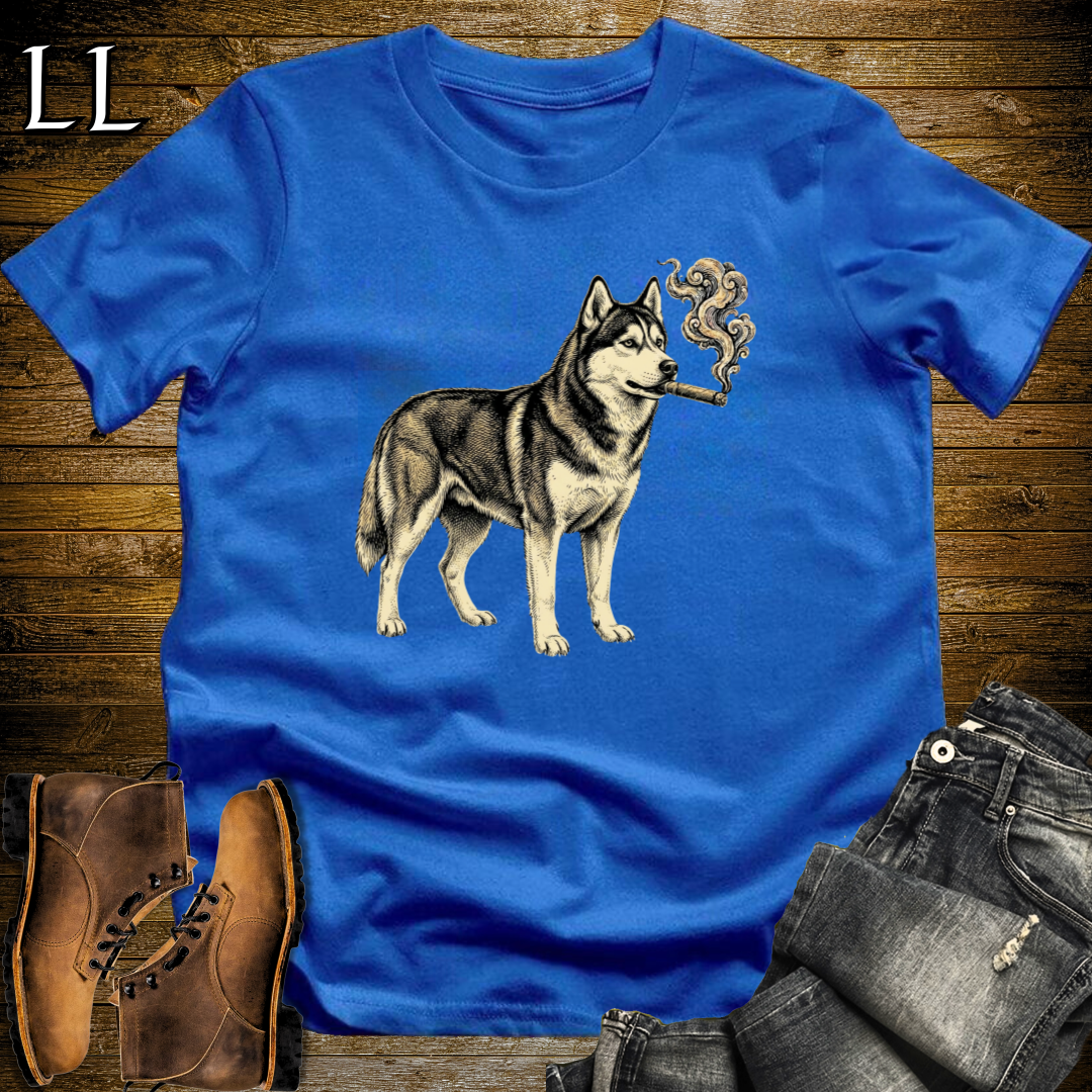 Vintage Cigar Siberian Husky T-Shirt Royal Blue | Cigar Siberian Husky Dog Tee