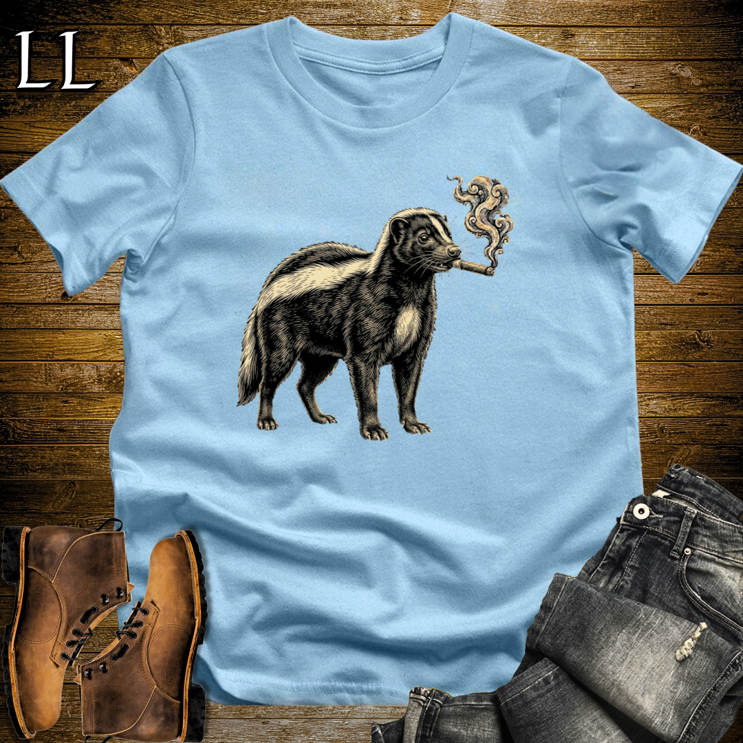 Vintage Cigar Skunk T-Shirt Light Blue | Cigar Skunk Animal Tee