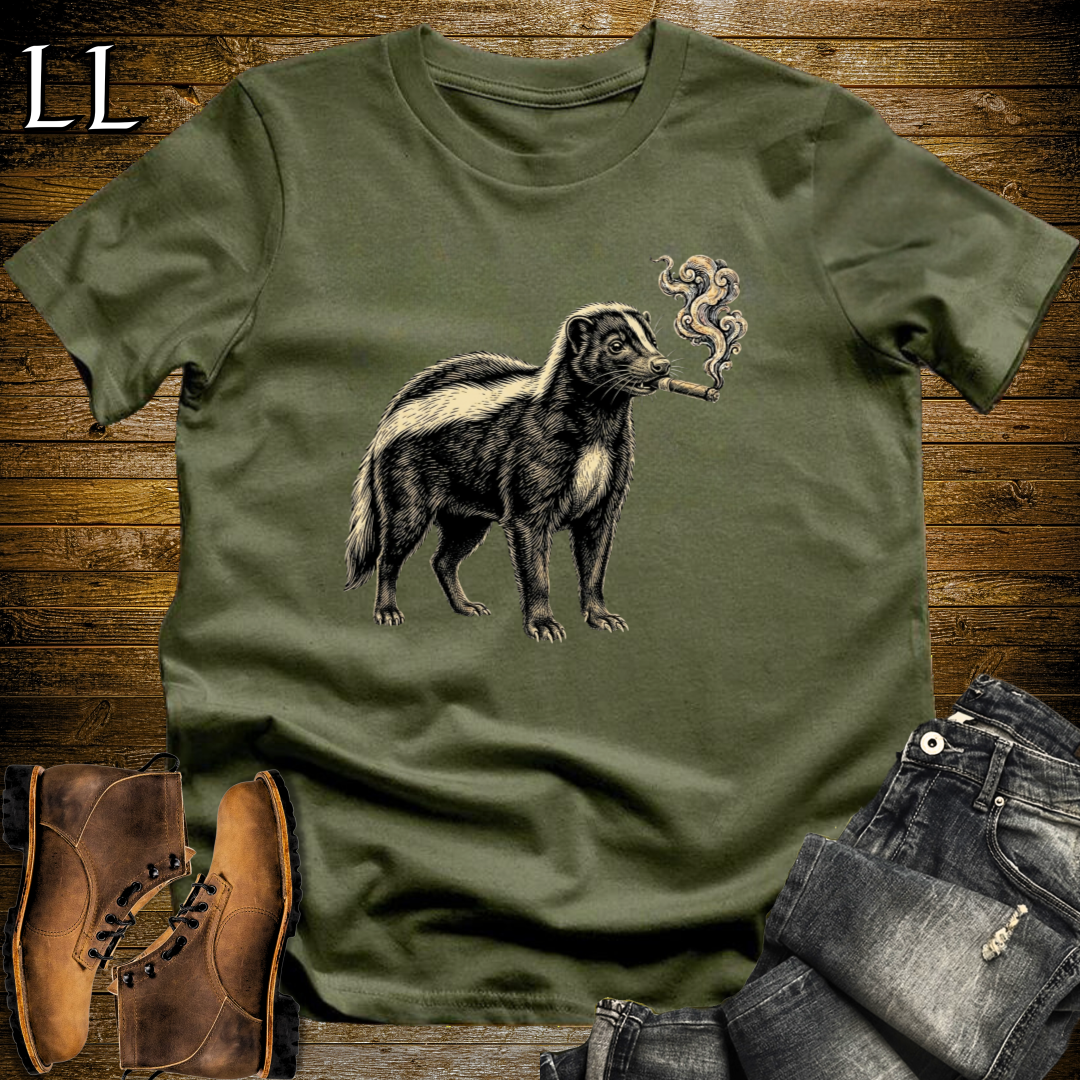 Vintage Cigar Skunk T-Shirt Military Green | Cigar Skunk Animal Tee