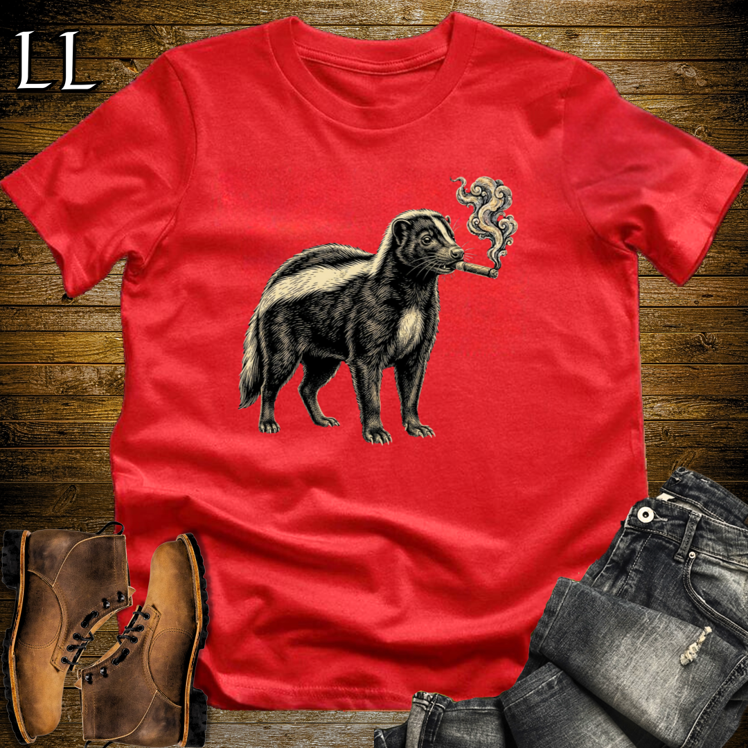 Vintage Cigar Skunk T-Shirt Red | Cigar Skunk Animal Tee
