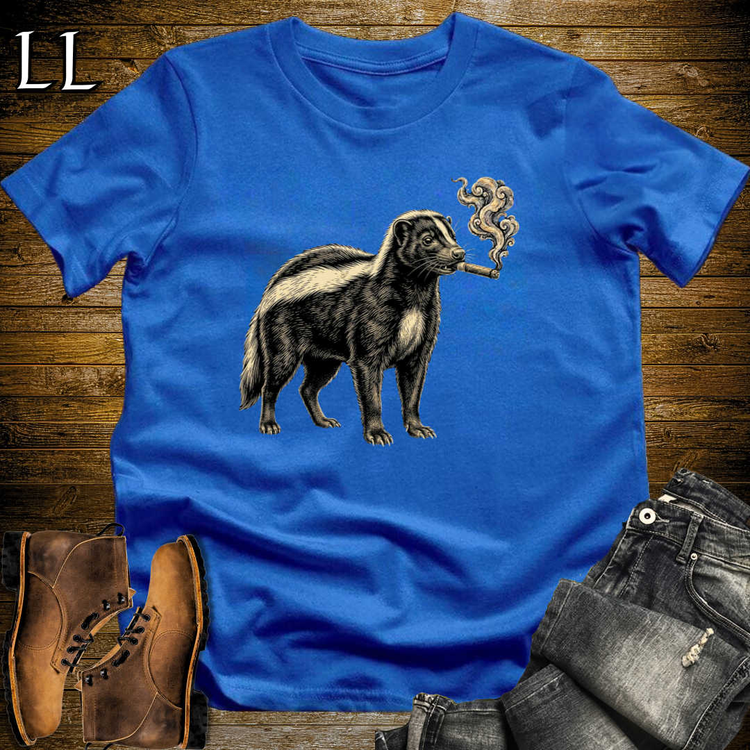 Vintage Cigar Skunk T-Shirt Royal Blue | Cigar Skunk Animal Tee