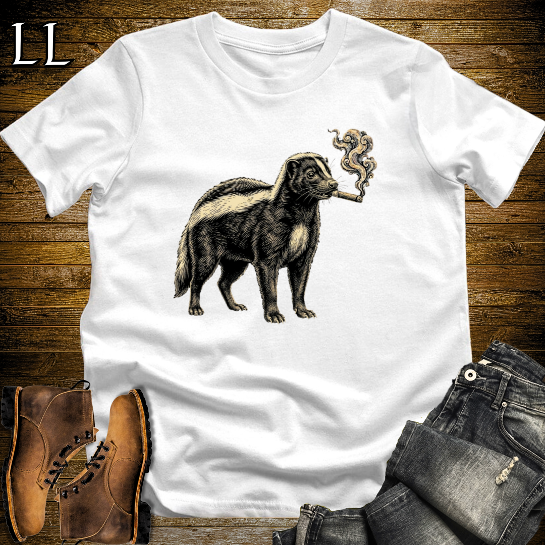 Vintage Cigar Skunk T-Shirt White | Cigar Skunk Animal Tee