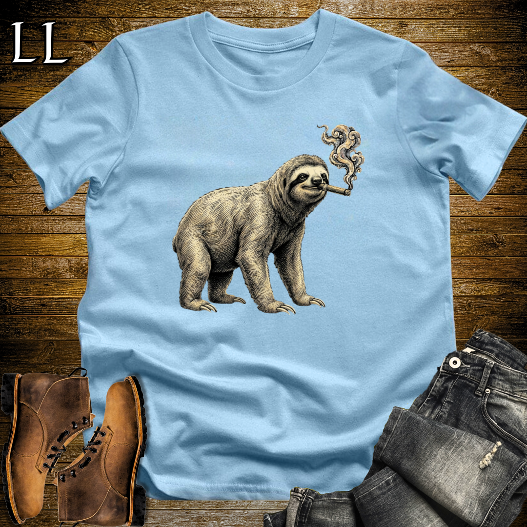 Vintage Cigar Sloth T-Shirt Light Blue | Animal Graphic Tee
