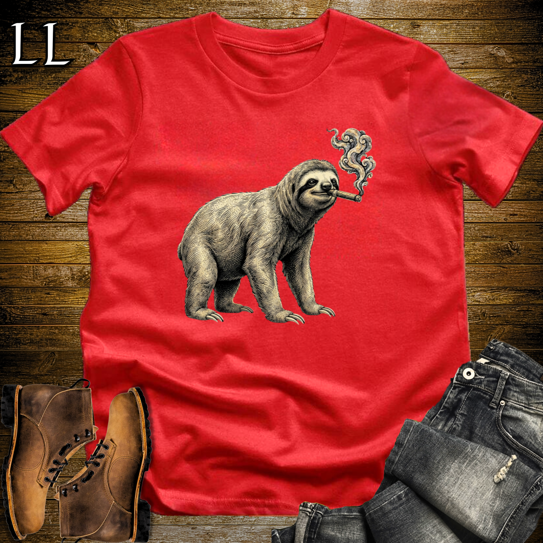 Vintage Cigar Sloth T-Shirt Red | Animal Graphic Tee