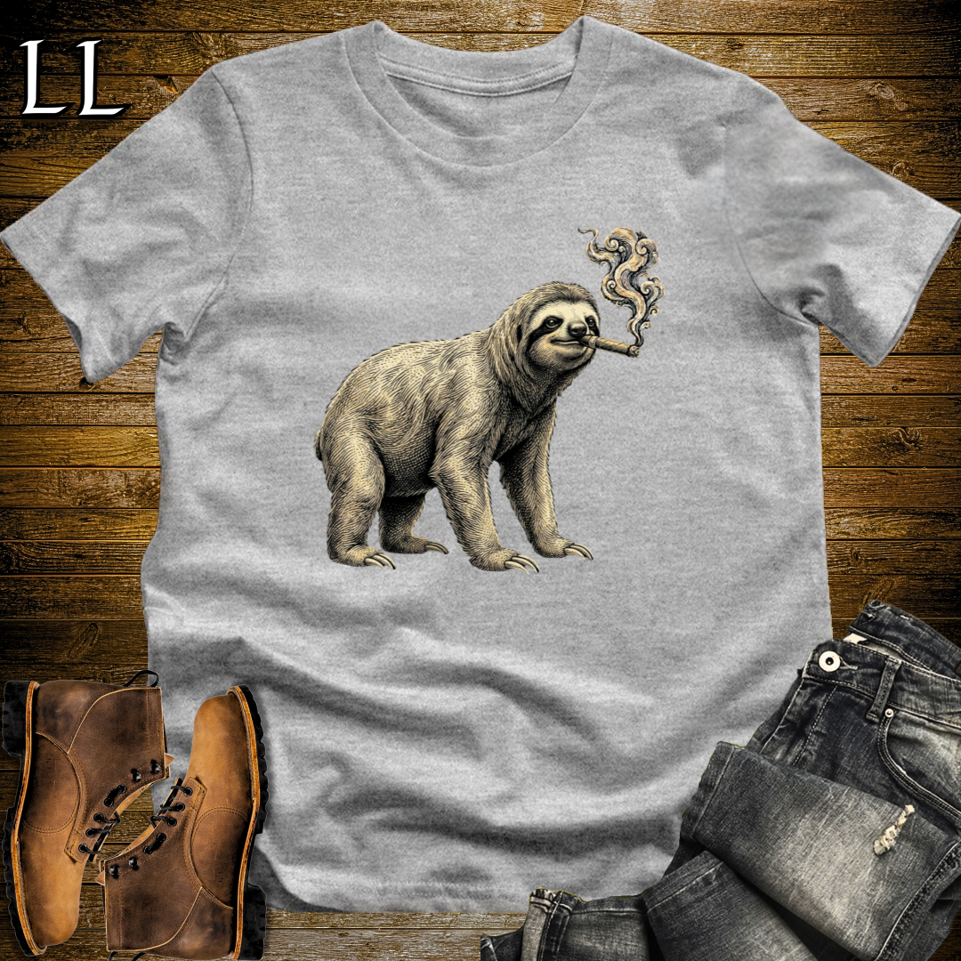 Vintage Cigar Sloth T-Shirt Sport Grey | Animal Graphic Tee