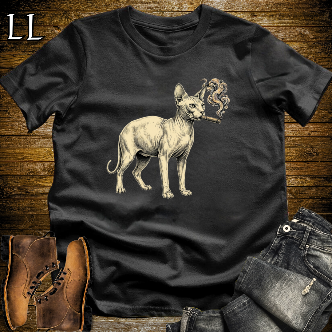 Vintage Cigar Sphynx Cat T-Shirt Black | Cat Lover Tee