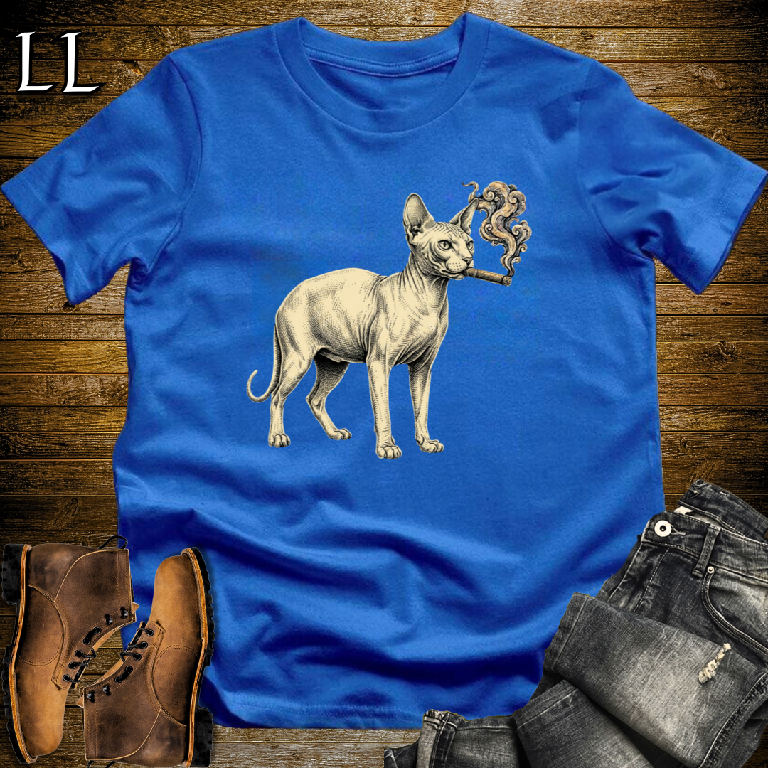 Vintage Cigar Sphynx Cat T-Shirt Royal Blue | Cat Lover Tee