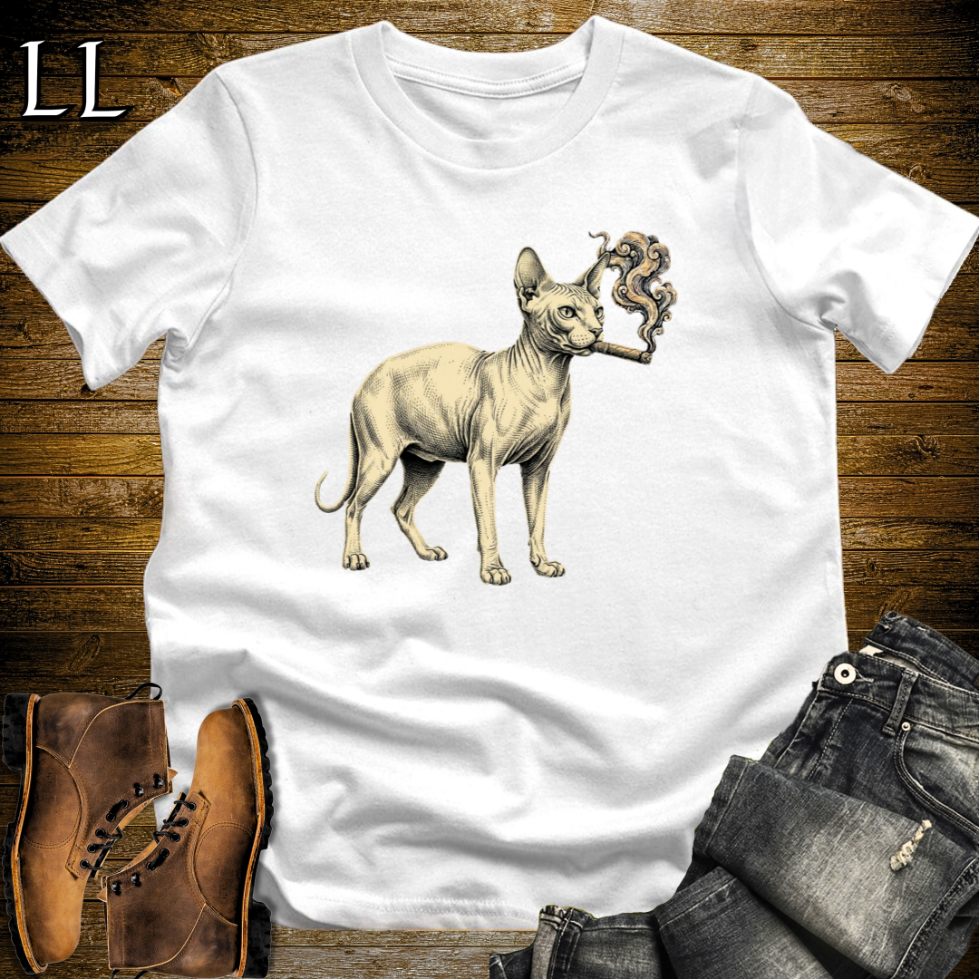 Vintage Cigar Sphynx Cat T-Shirt White | Cat Lover Tee