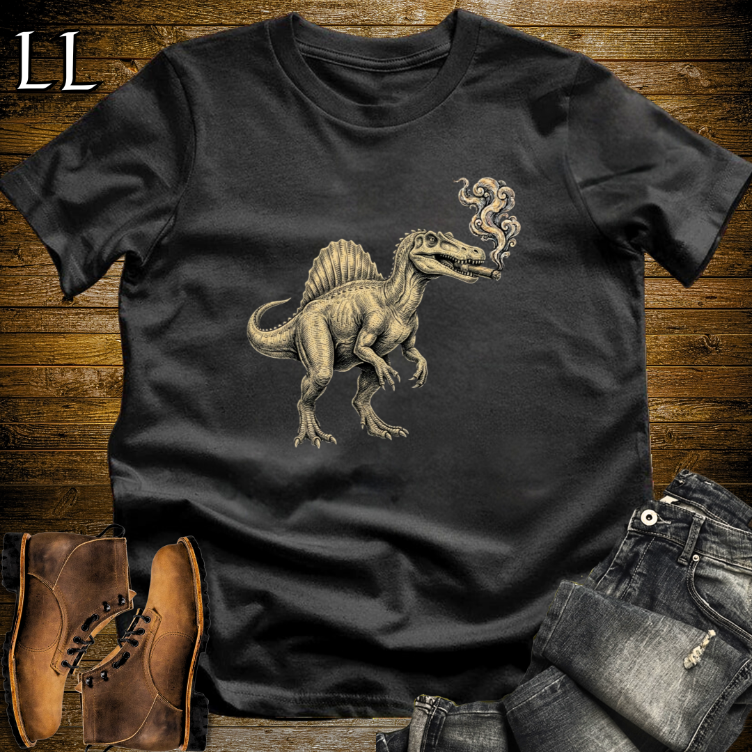 Vintage Cigar Spinosaurus T-Shirt Black | Dinosaur Cigar Gift Tee