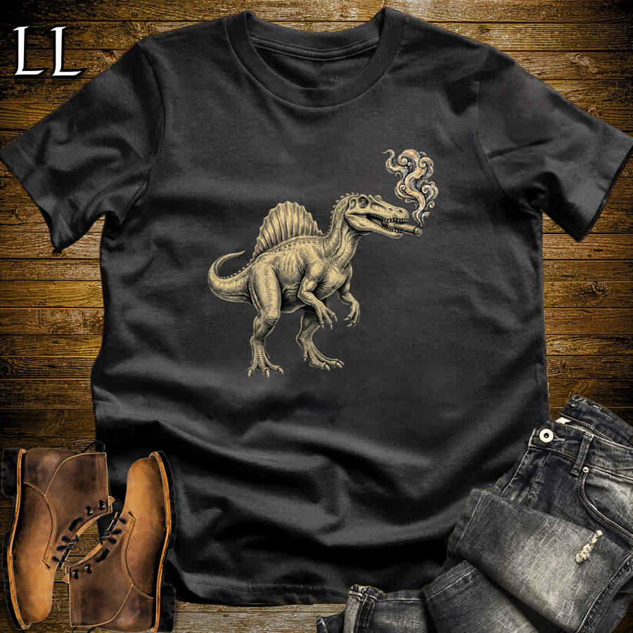 Vintage Cigar Spinosaurus T-Shirt Black | Dinosaur Cigar Gift Tee