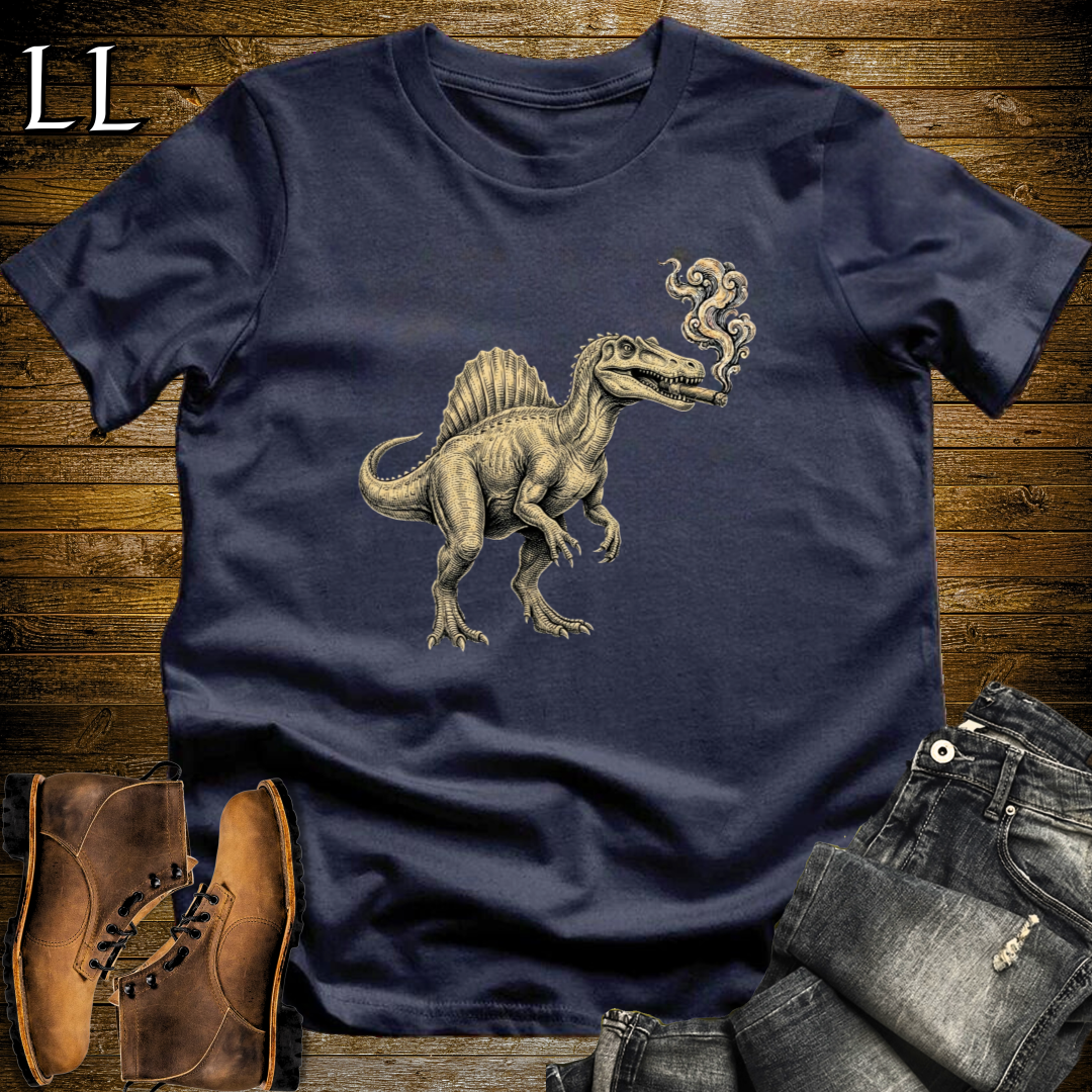 Vintage Cigar Spinosaurus T-Shirt Navy | Dinosaur Cigar Gift Tee