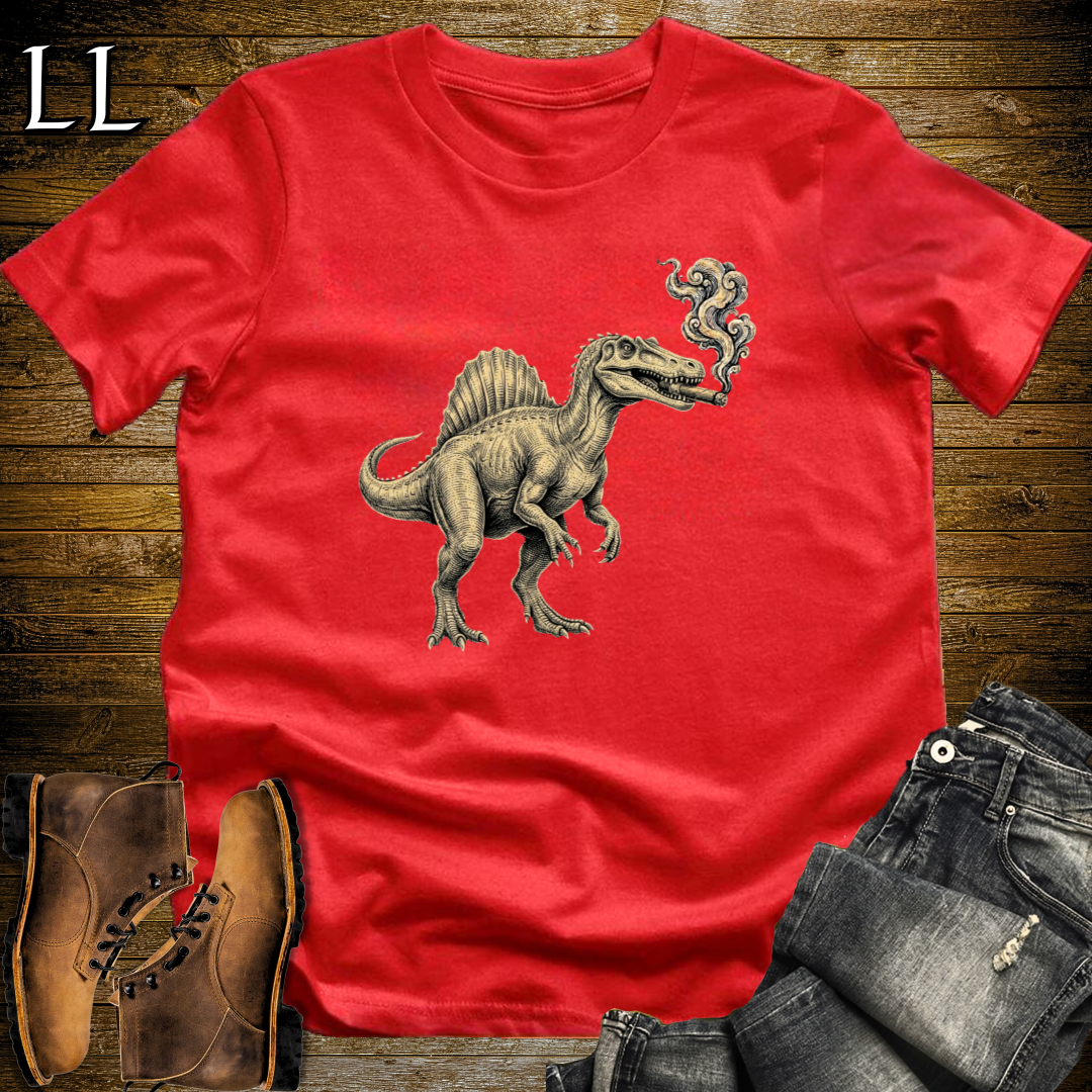 Vintage Cigar Spinosaurus T-Shirt Red | Dinosaur Cigar Gift Tee