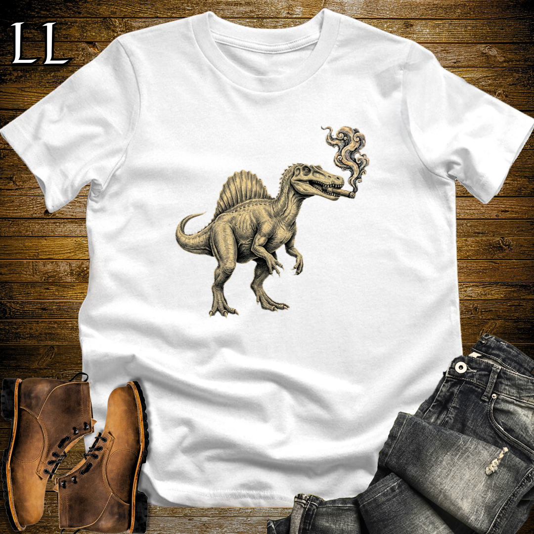 Vintage Cigar Spinosaurus T-Shirt White | Dinosaur Cigar Gift Tee