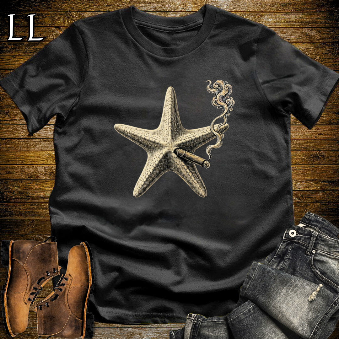 Vintage Cigar Starfish T-Shirt Black | Animal Lover Gift Tee