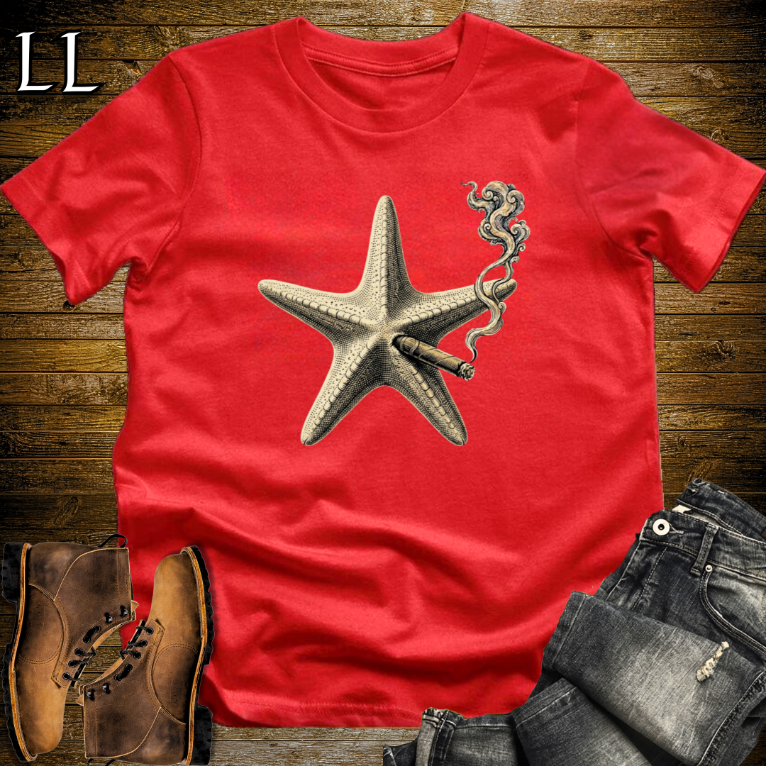 Vintage Cigar Starfish T-Shirt Red | Animal Lover Gift Tee