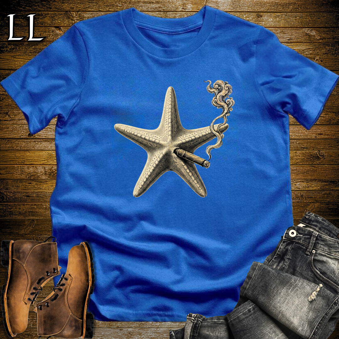 Vintage Cigar Starfish T-Shirt Royal Blue | Animal Lover Gift Tee