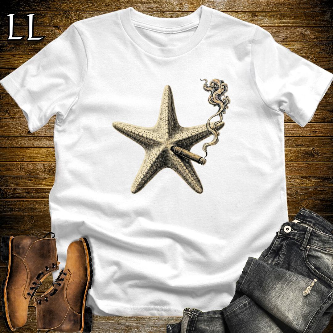 Vintage Cigar Starfish T-Shirt White | Animal Lover Gift Tee
