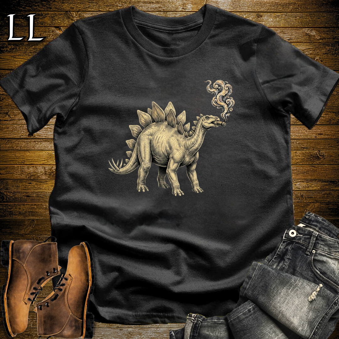 Vintage Cigar Stegosaurus T-Shirt Black | Funny Cigar Dinosaur Tee