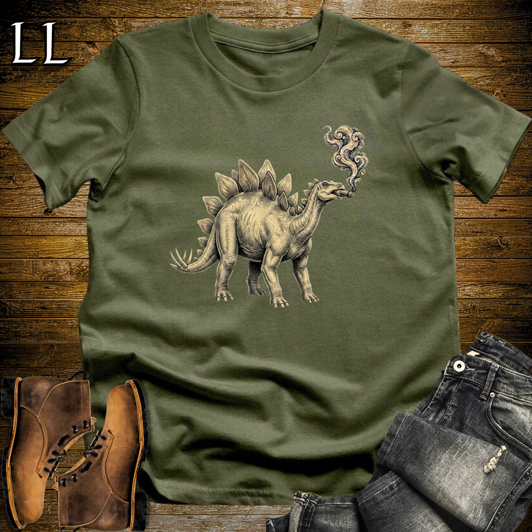 Vintage Cigar Stegosaurus T-Shirt Military Green | Funny Cigar Dinosaur Tee