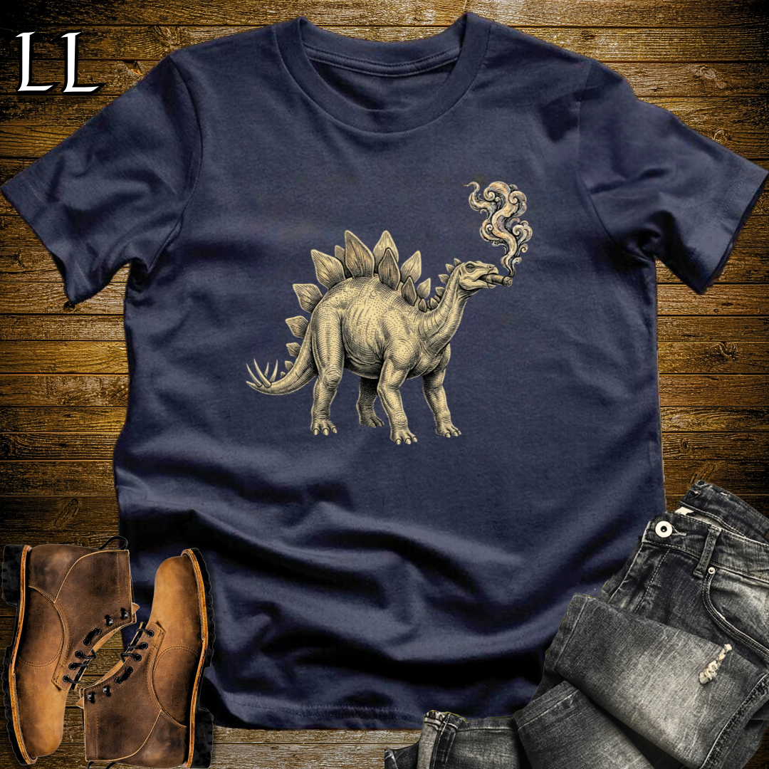 Vintage Cigar Stegosaurus T-Shirt Navy | Funny Cigar Dinosaur Tee