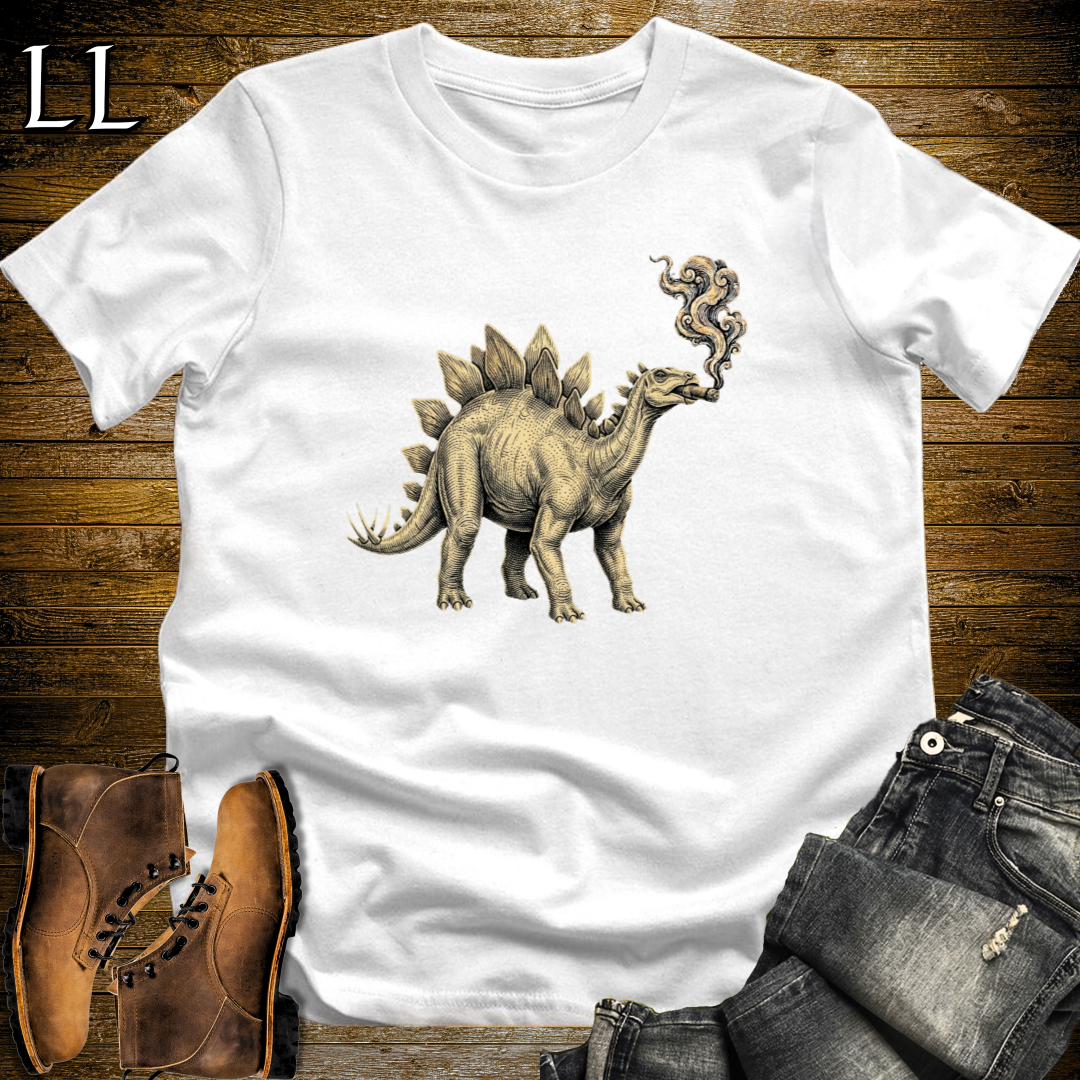 Vintage Cigar Stegosaurus T-Shirt White | Funny Cigar Dinosaur Tee