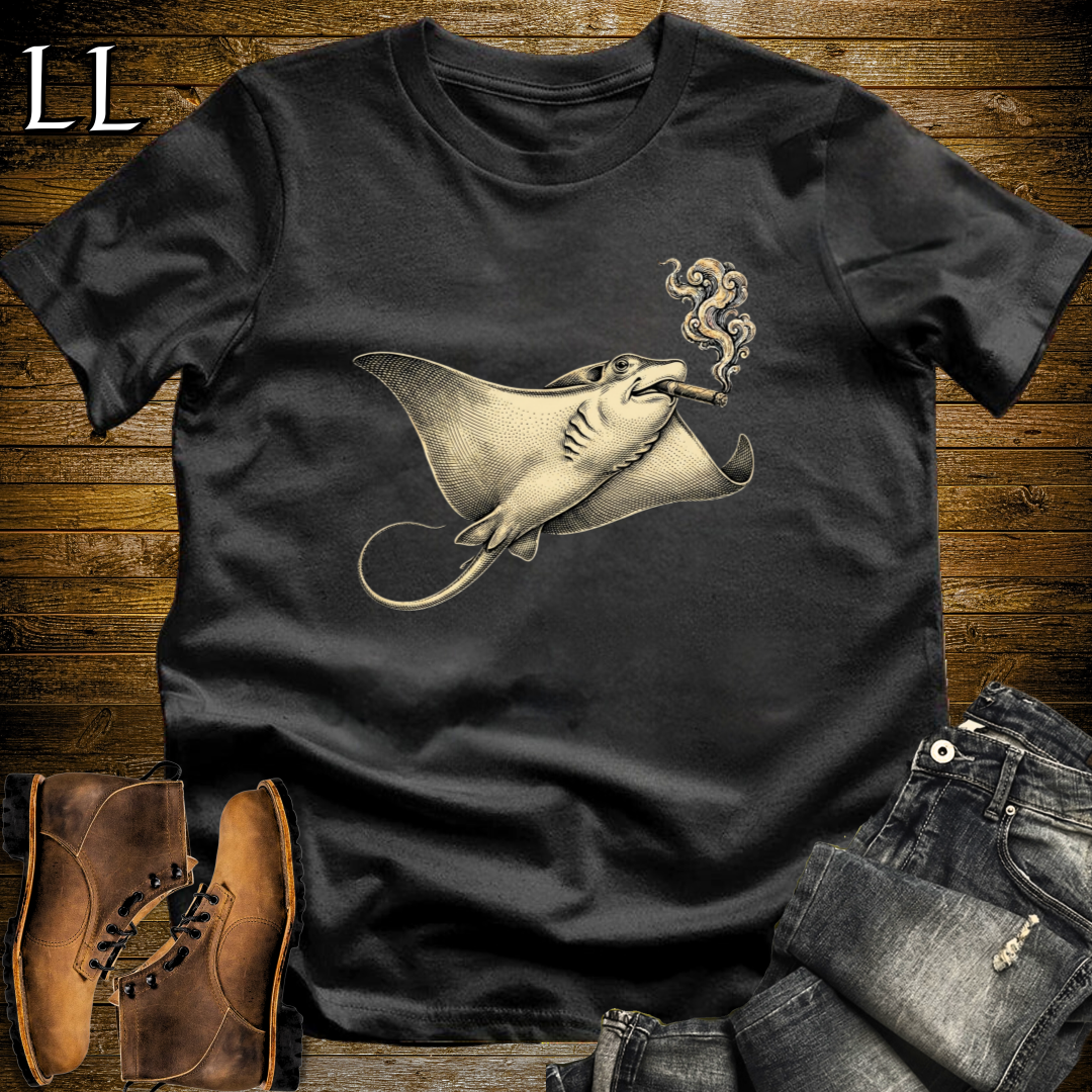 Vintage Cigar Stingray T-Shirt Black | Animal Graphic Tee