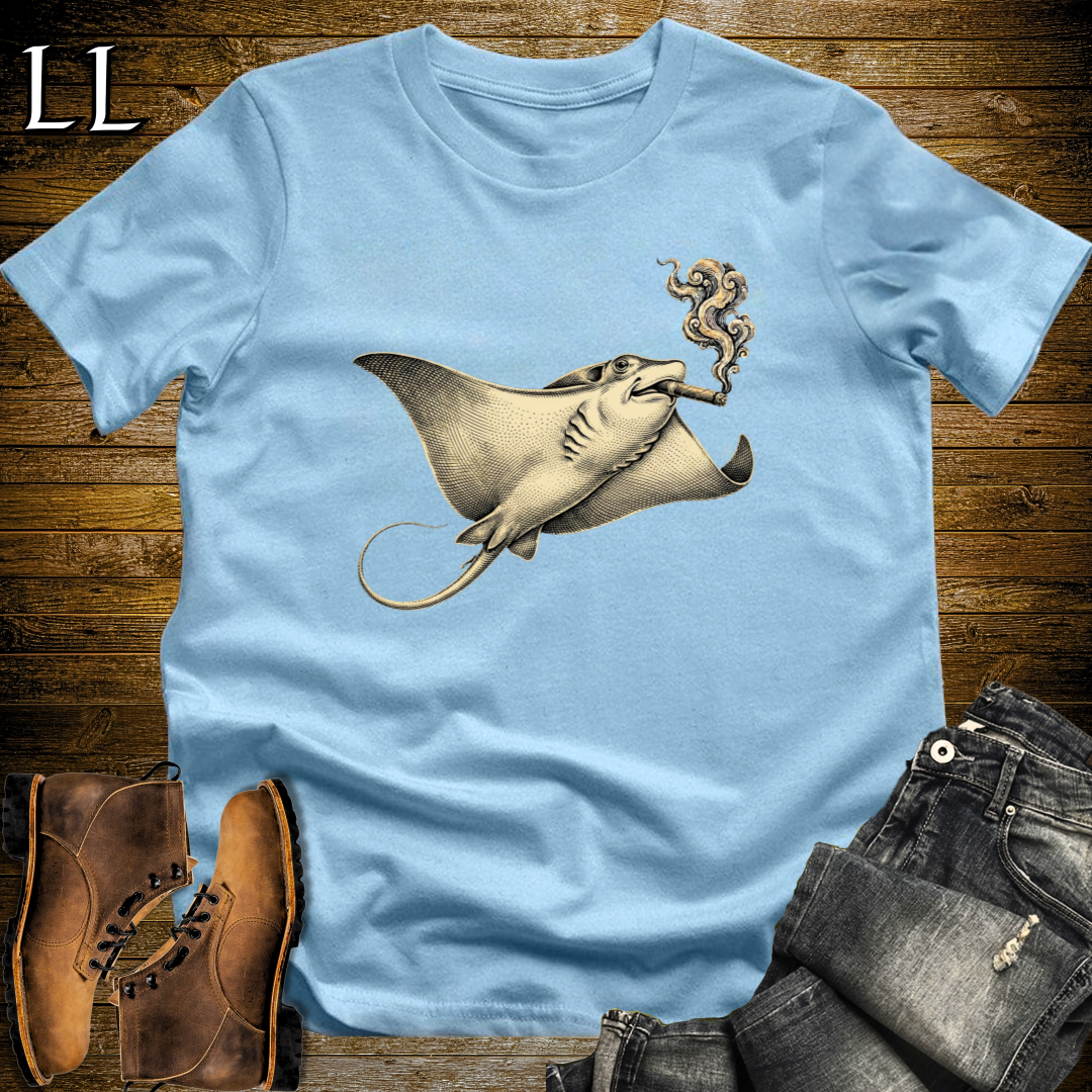Vintage Cigar Stingray T-Shirt Light Blue | Animal Graphic Tee