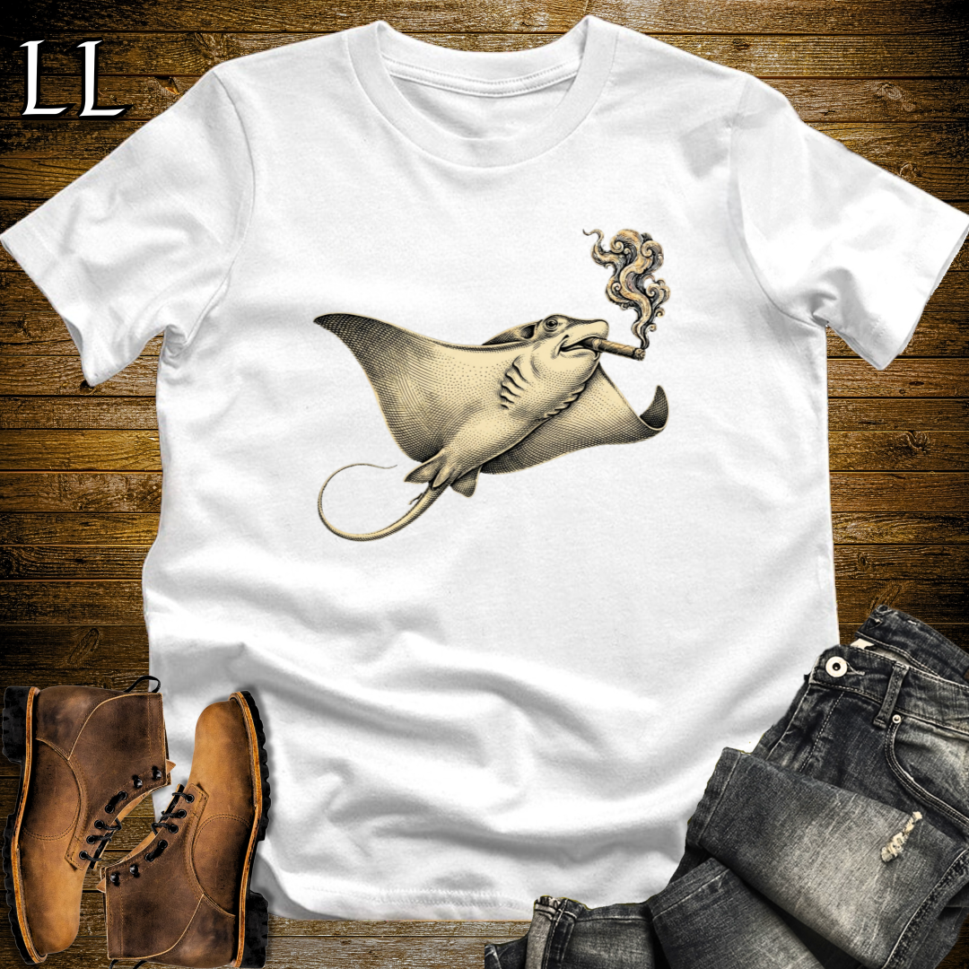 Vintage Cigar Stingray T-Shirt White | Animal Graphic Tee