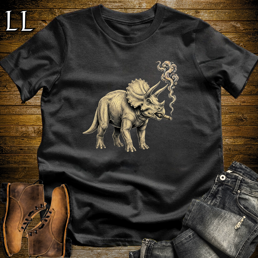 Vintage Cigar Triceratops T-Shirt Black | Dinosaur Lover Gift Tee