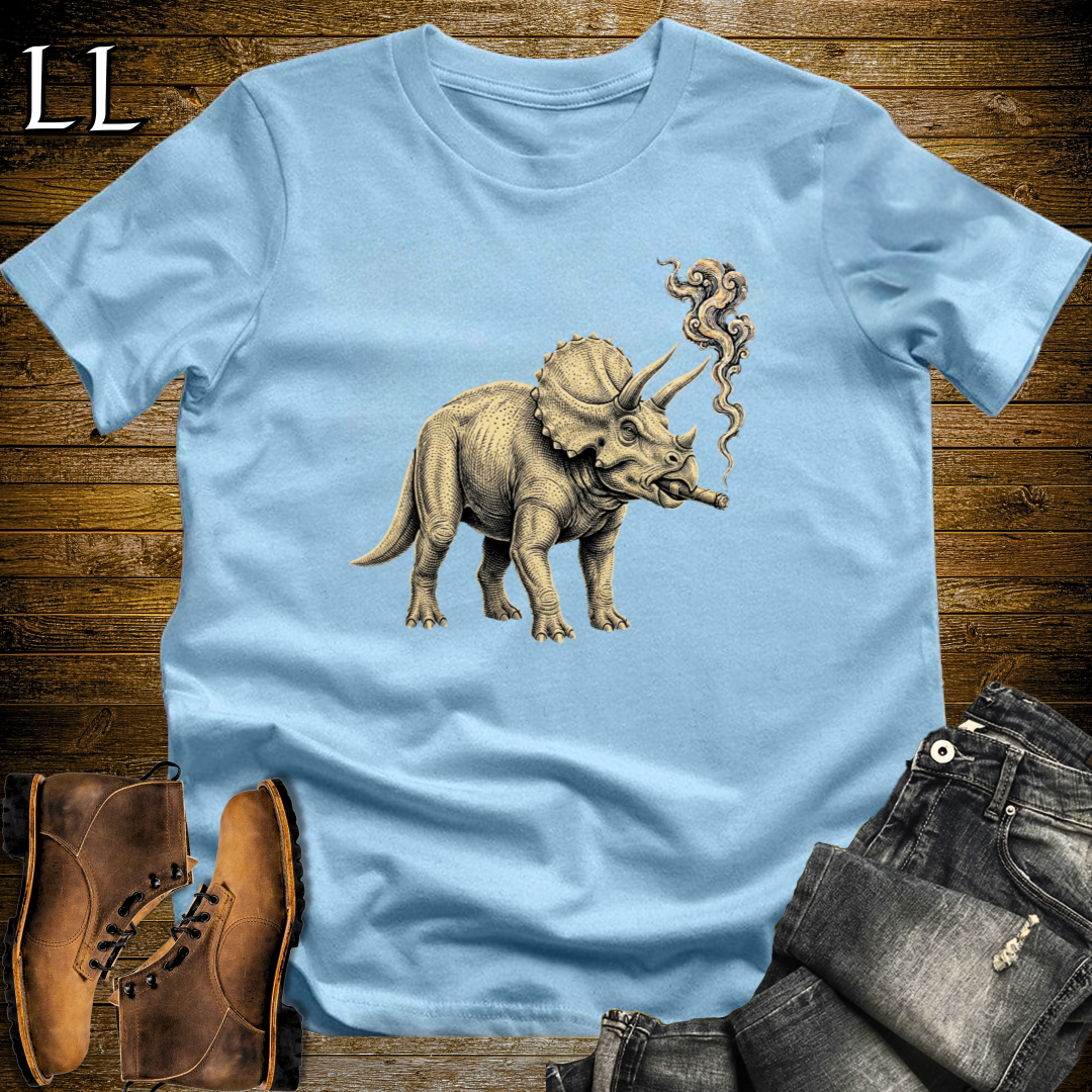 Vintage Cigar Triceratops T-Shirt Light Blue | Dinosaur Lover Gift Tee