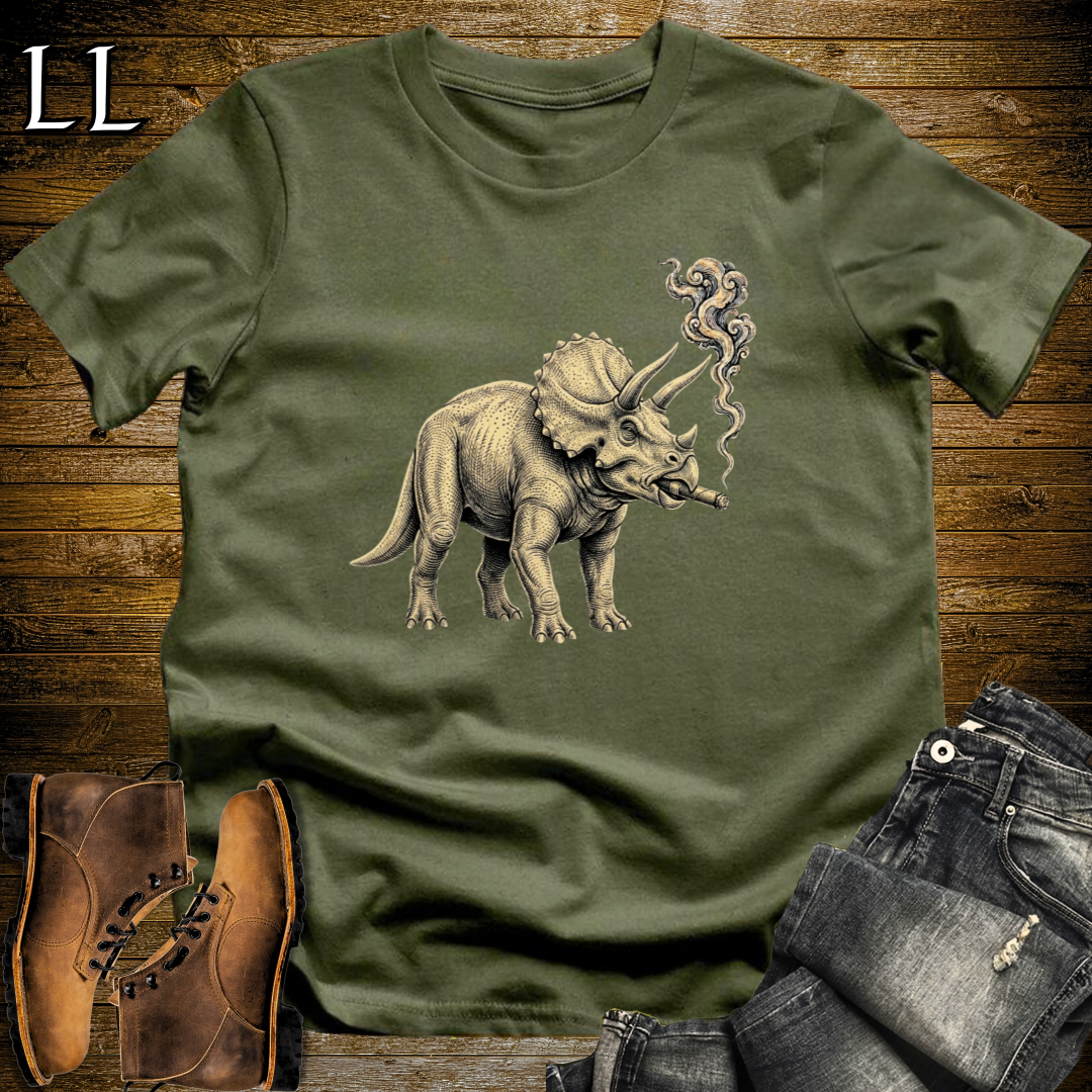 Vintage Cigar Triceratops T-Shirt Military Green | Dinosaur Lover Gift Tee