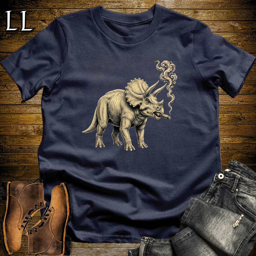Vintage Cigar Triceratops T-Shirt Navy | Dinosaur Lover Gift Tee