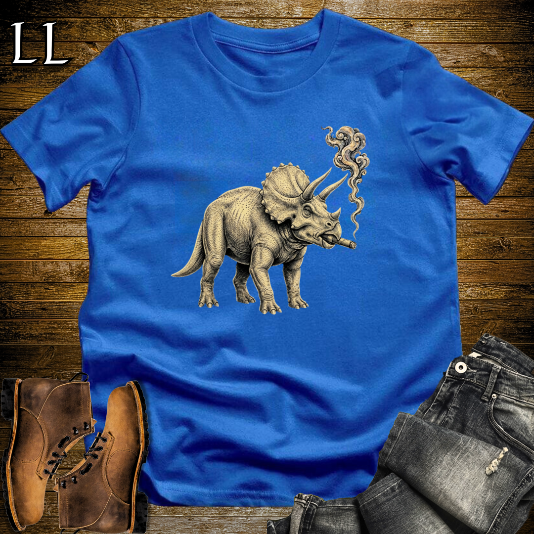 Vintage Cigar Triceratops T-Shirt Royal Blue | Dinosaur Lover Gift Tee