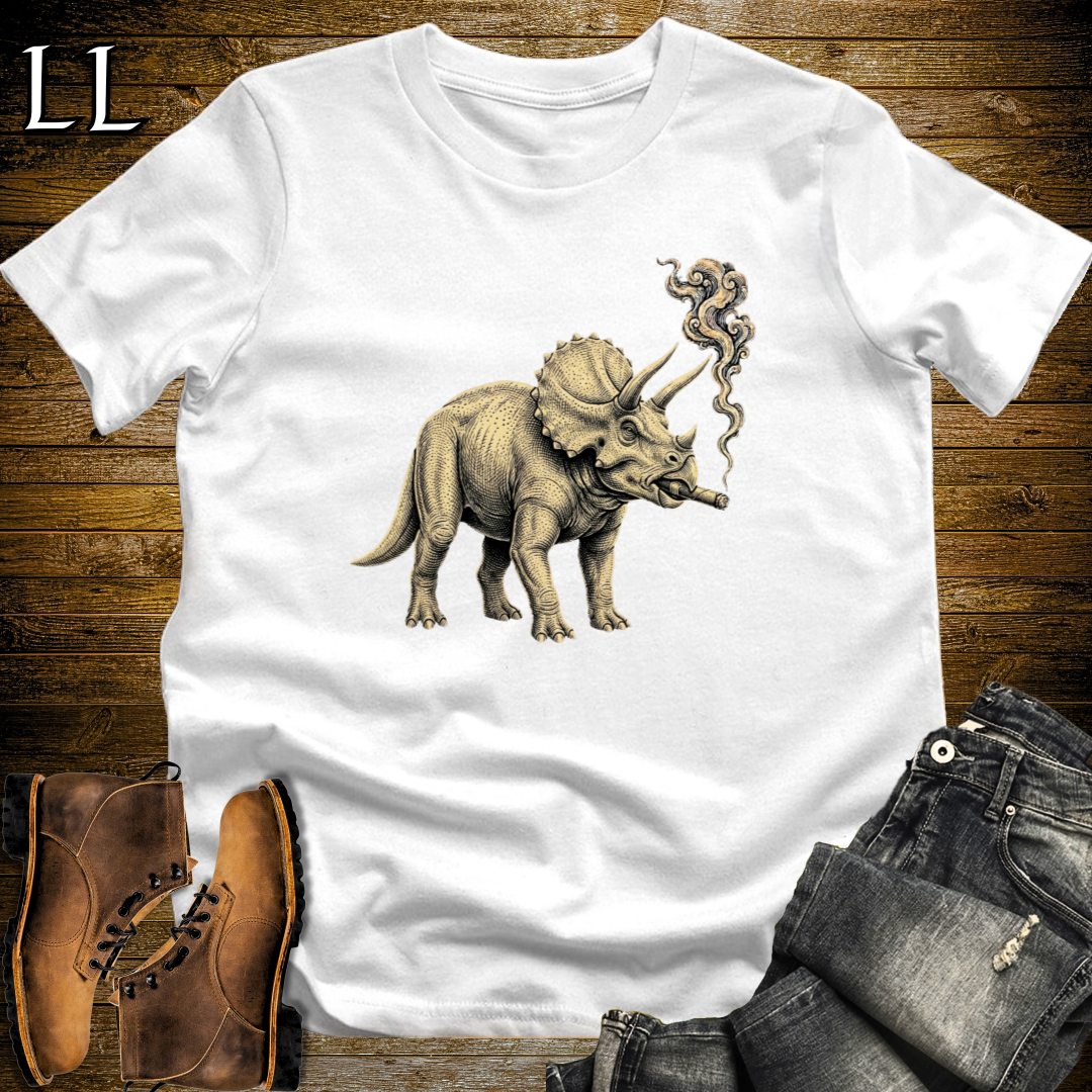 Vintage Cigar Triceratops T-Shirt White | Dinosaur Lover Gift Tee