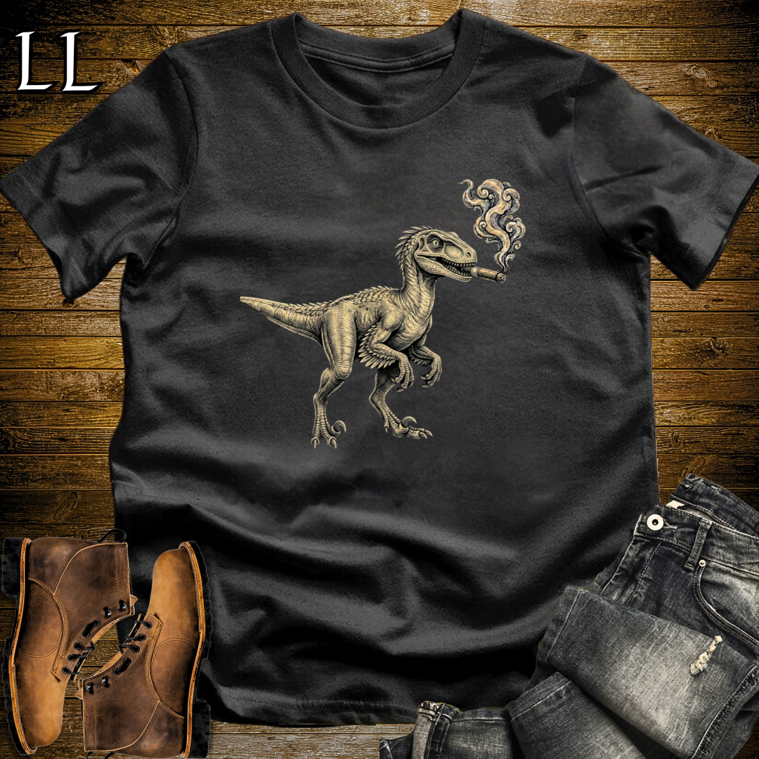 Vintage Cigar Velociraptor T-Shirt Black | Cigar Velociraptor Dino Tee