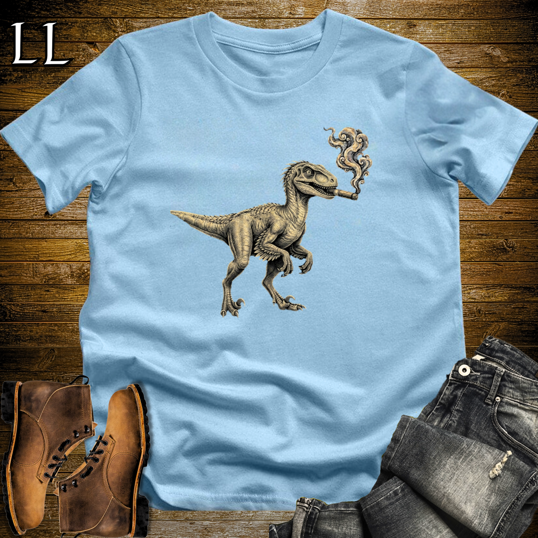 Vintage Cigar Velociraptor T-Shirt Light Blue | Cigar Velociraptor Dino Tee