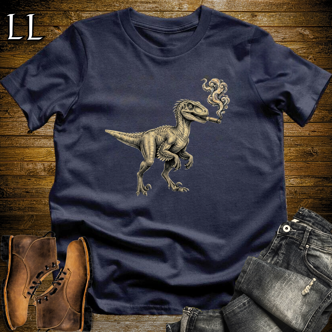 Vintage Cigar Velociraptor T-Shirt Navy | Cigar Velociraptor Dino Tee