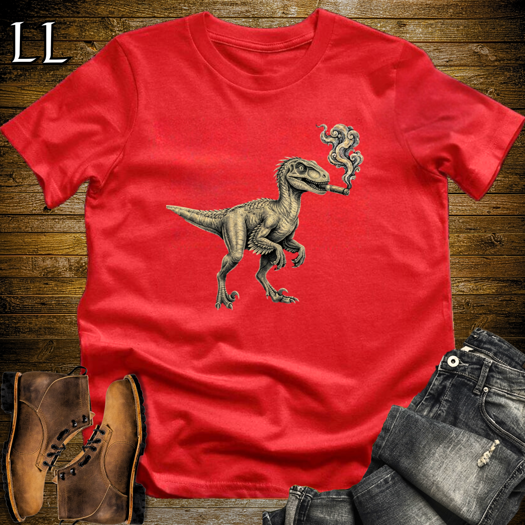 Vintage Cigar Velociraptor T-Shirt Red | Cigar Velociraptor Dino Tee