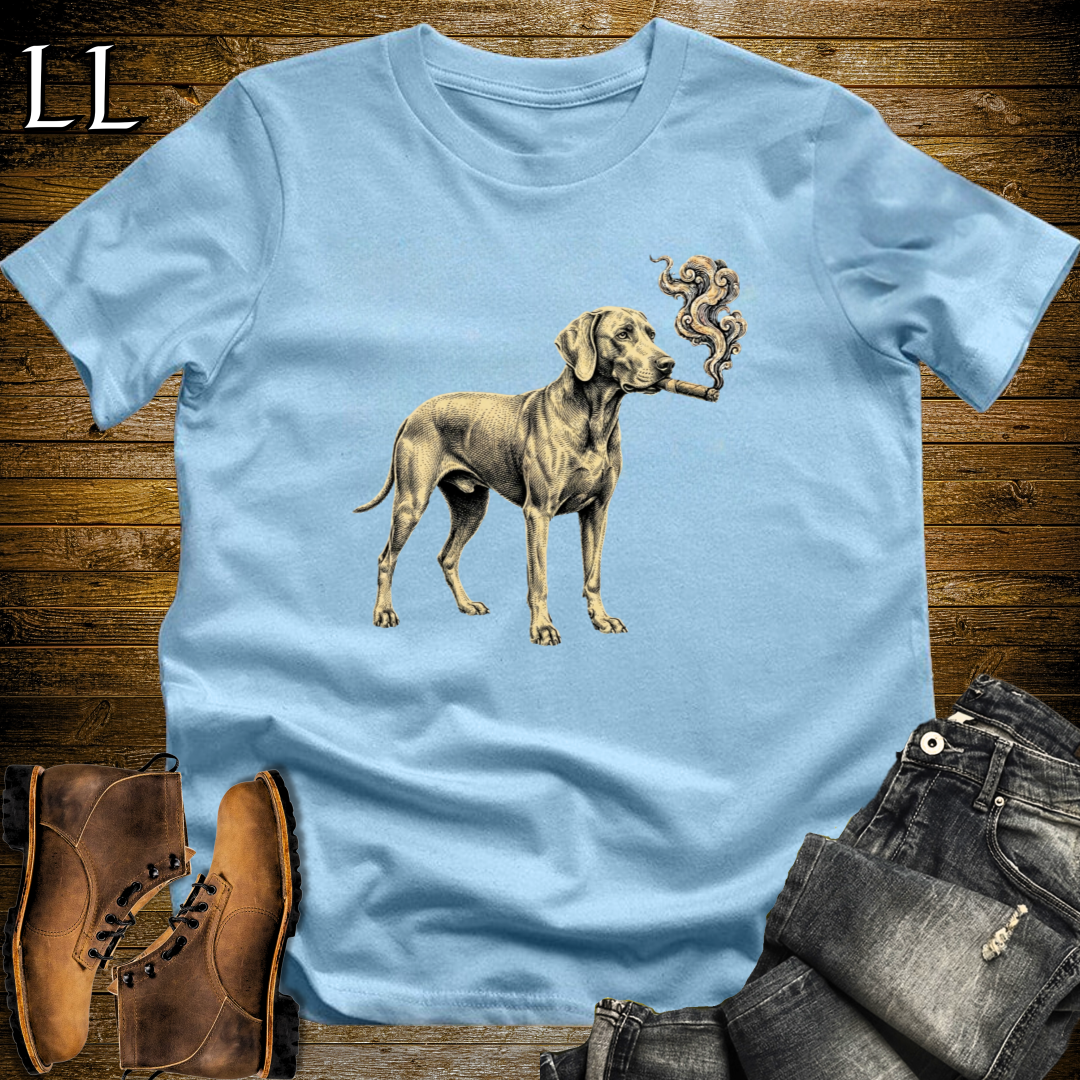 Vintage Cigar Weimaraner T-Shirt Light Blue | Dog Lover Gift Tee