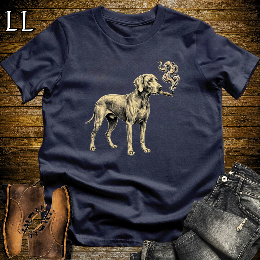 Vintage Cigar Weimaraner T-Shirt Navy | Dog Lover Gift Tee