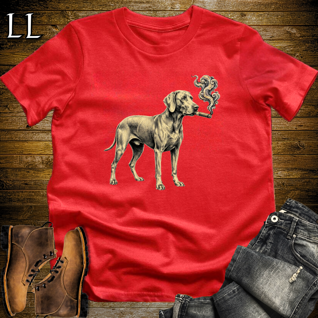 Vintage Cigar Weimaraner T-Shirt Red | Dog Lover Gift Tee