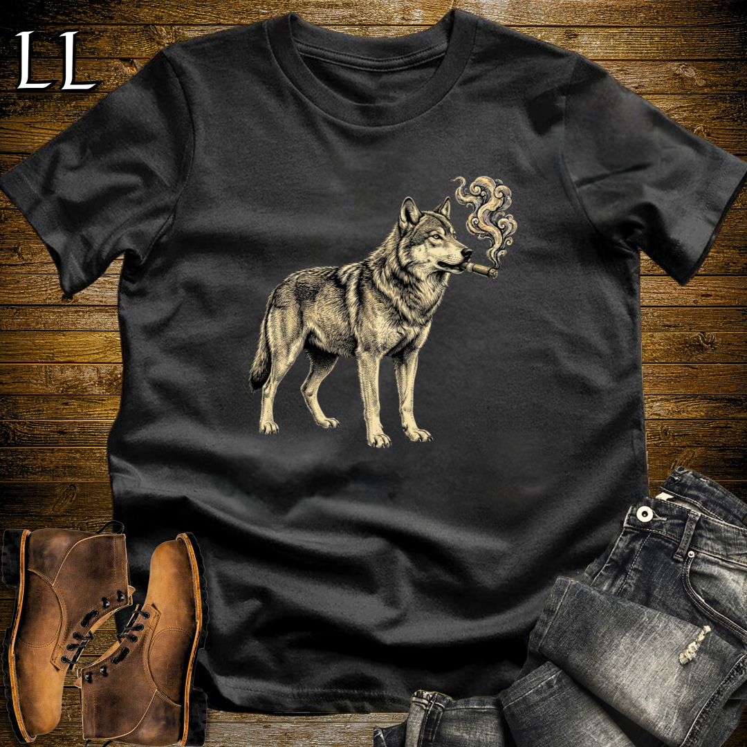 Vintage Cigar Wolf T-Shirt Black | Funny Animal Tee